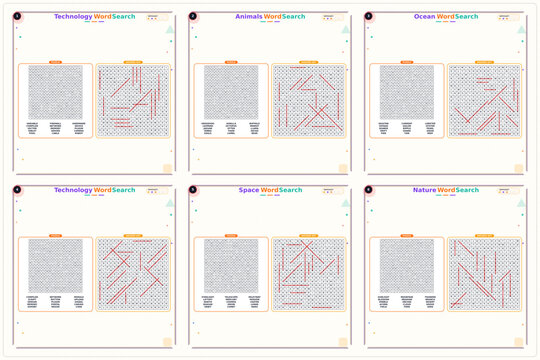 Educational worksheets with puzzles and activities in multiple designs  
