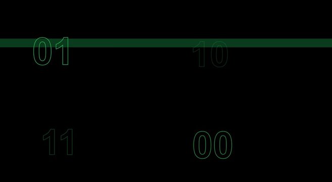 Digital binary code stream: abstract green data processing animation background