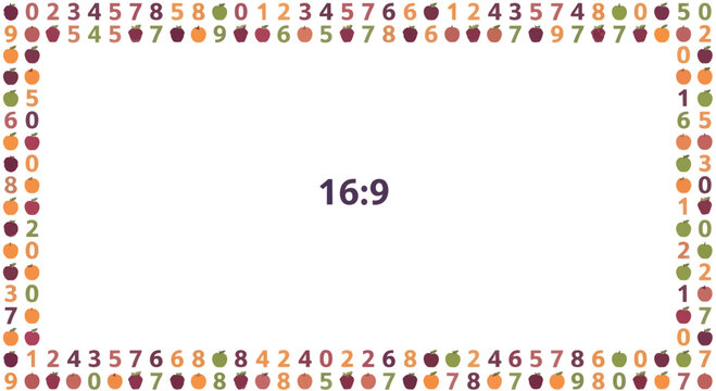Educational Border with Numbers and Apples, Aspect Ratio 16:9