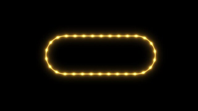 Glowing gold neon border animation with clockwise light path loop, oval capsule frame on transparent background 4K