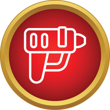 Blaster gun weapon symbol on a red circle button for app interface