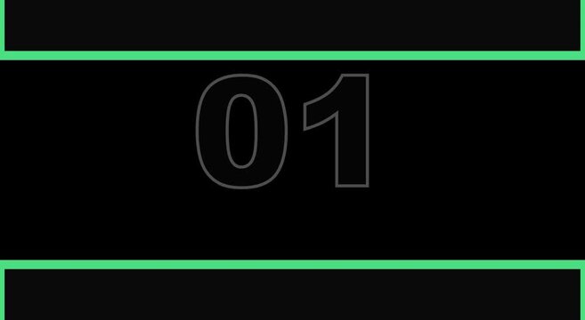 Digital countdown timer 01 with green neon lines for cinematic intro animation