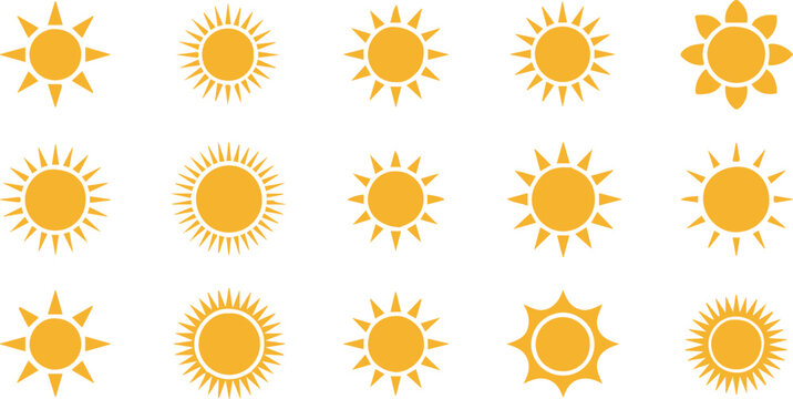 sun icons vector yellow flat solar symbol energy sign set illustration
