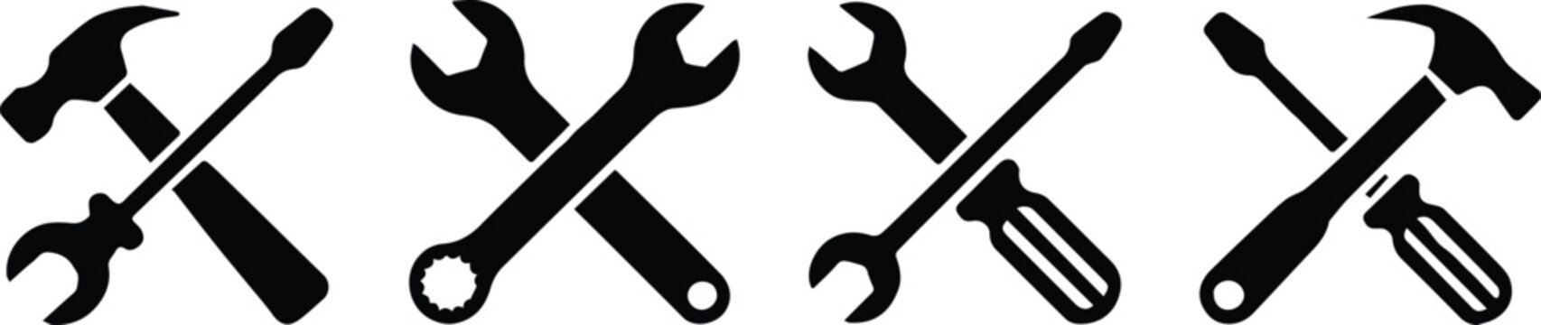 tools hardware toolset crossed silhouettes construction icons