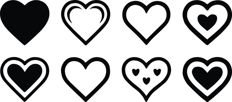 heart shapes collection black heart icon designs vector pack for print
