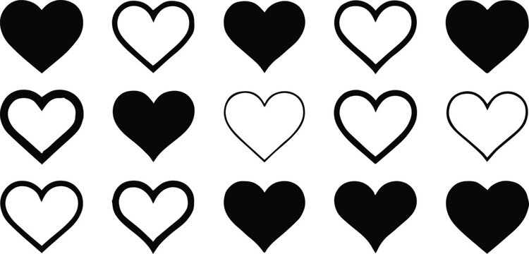 heart icons grid black heart symbols vector set