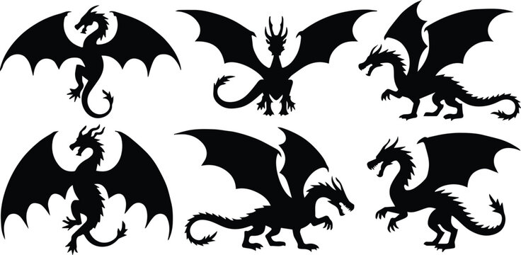 dragon winged creature silhouettes vector emblem designs