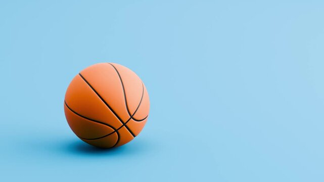Basketball Ball Rolling Slowly from Left to Right and from Right to Left on Blue Background with Copy Space, Seamless Loop 3D Animation