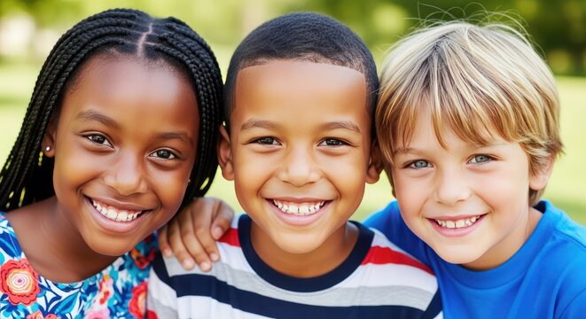Diverse children celebrating flag day together