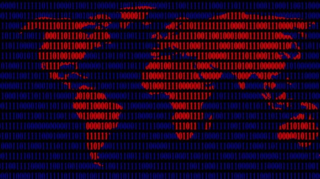 world map icon  animation video on binary background.  digital binary code with world map icon. binary digit showing red color moving world map background.