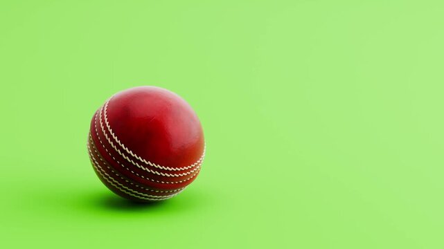 Cricket Ball Rolling Slowly from Left to Right and from Right to Left on Green Background with Copy Space, Seamless Loop 3D Animation