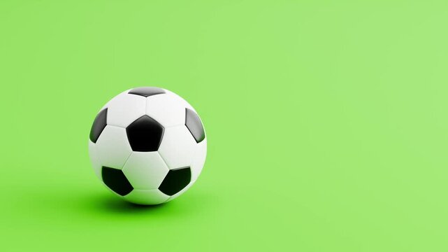 Soccer Ball Rolling Slowly from Left to Right and from Right to Left on Green Background with Copy Space, Seamless Loop 3D Animation