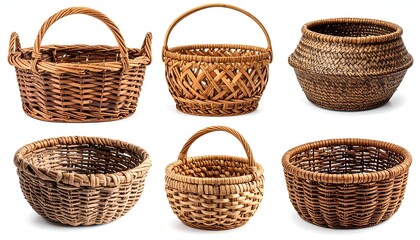 Obraz premium Collection of six handcrafted, woven baskets of varying shapes and sizes