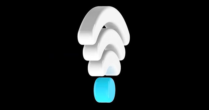 Wi-Fi signal icon changing from empty to full rotation animation seamlessly loopable. 3D rendering isolated on transparent background