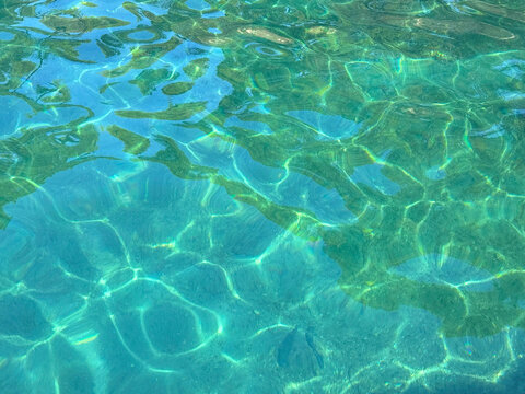 Crystal clear turquoise sea water surface.