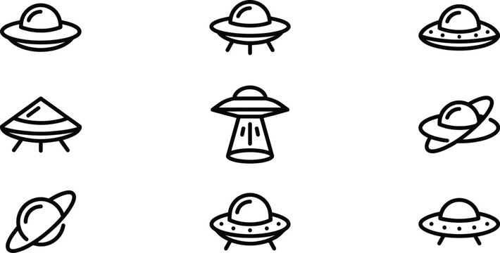 Set of ufo icons, flying saucers, alien ships Vector