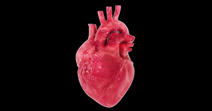 Pulsating anatomical heart animation seamlessly loopable. 3D rendering isolated on transparent background