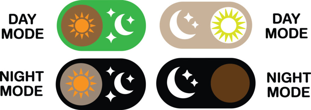 Day and night mode toggle switch vector set for light dark theme illustration.