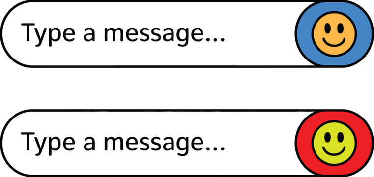 Chat input field vector set with happy smiley face emoji buttons illustration.