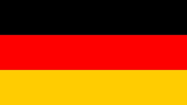 Moderne geometrische Deutschlandfahne mit schwebenden digitalen Partikeln und abstrakten Formen in Schwarz-Rot-Gold f&uuml;r Business-Pr&auml;sentationen und Nachrichten-Hintergr&uuml;nde.
