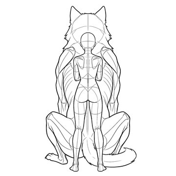 Rider Guarding Wolf Base Back View