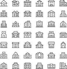 Fototapeta premium Set of black and white line representing various building and architecture styles