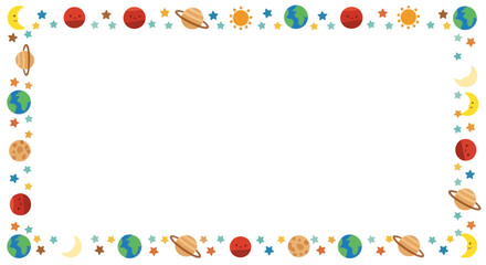 Outer Space Planets Stars Border Frame - Cute Cartoon Celestial Elements © Zaya