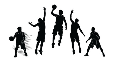 Dynamic Basketball Silhouette: A striking silhouette captures the dynamism and teamwork of a basketball game, showcasing action, skill, and athleticism. © Dicky