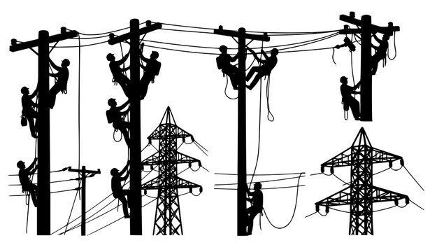 Minimal electric lineman vector icon set power line maintenance and utility repair symbols