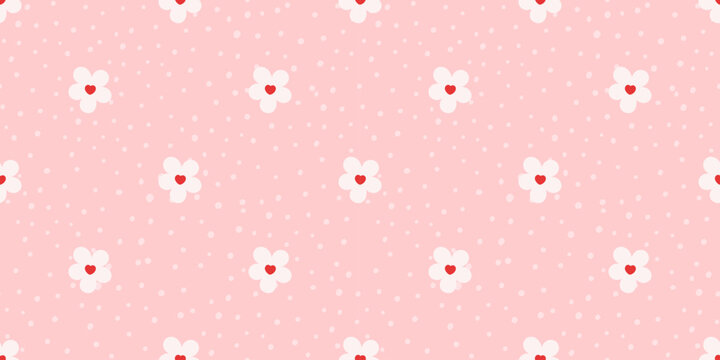 Flower gingham seamless pattern with pastel cute plaid daisy. Spring check details summertime vector graphic set of tiny. Chrysanthemum mini dot and kawaii heart