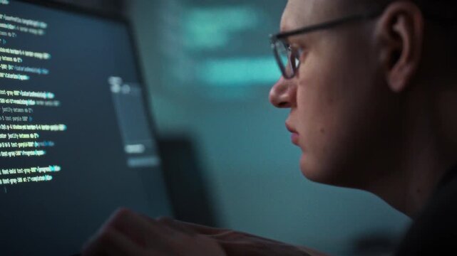 Coding diligently, a bespectacled programmer works at a desktop PC, harnessing artificial intelligence to generate code faster. The workstation buzzes with efficiency, highlighting development tools