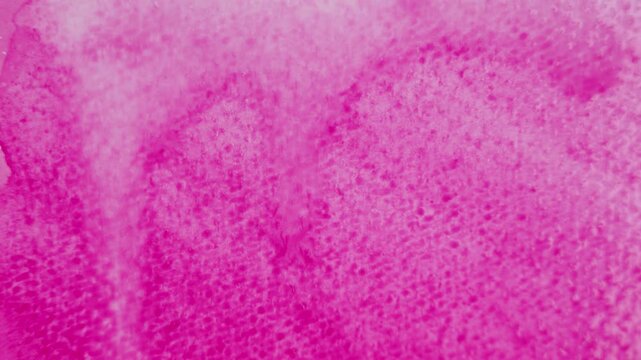 Close up of pink watercolour drawing paints on paper. Artist draws with a brush, liquid analog effects for background with copy space for text in center. 