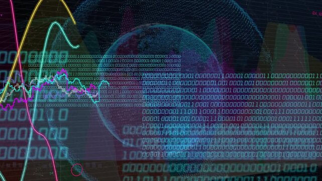 HUD initializing dotted 3D globe centering, binary blocks scrolling, traces sweeping for analytics