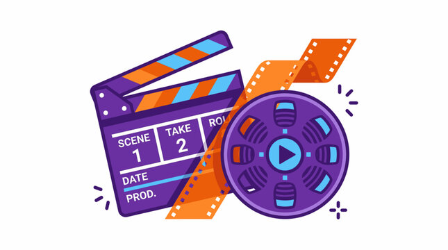 Film Production Concept with Clapper Board Film Reel and Film Strip