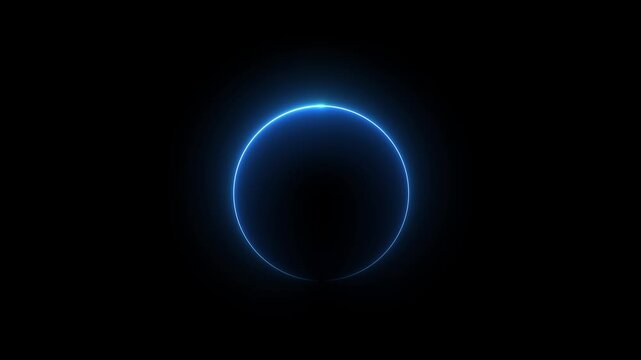 Dark Blue circle rotates clockwise with pulsating glow. Rotation of a comet around its center of mass.4k motion video.