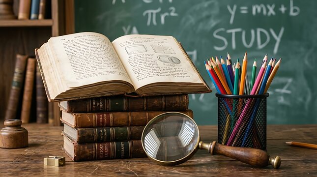 Back to school essentials books pencils and study tools on a desk