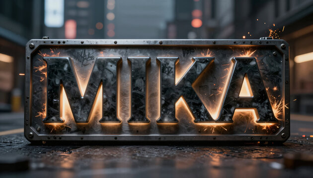 Metallischer Schriftzug MIKA mit Funken