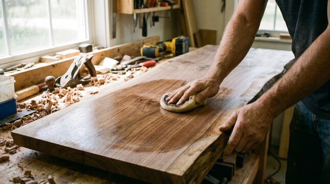 Carpenter polishing wood surface finish no face