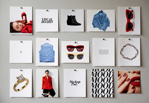 Pinned Visual Board Cards on Wall Layout Mockup