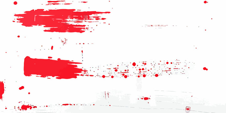 A red grunge background with artistic ink splats and blood red paint splatters creates a textured watercolor illustration design for a dirty vector backdrop or banner