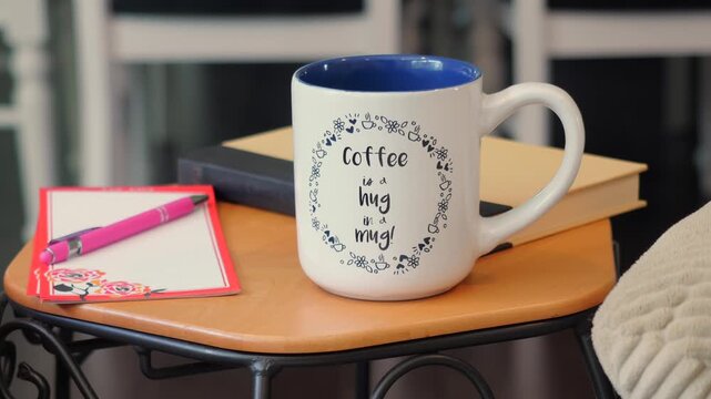 Man enjoys comfortable morning reading classical literature and drinking black coffee from cute mug - Comforts of working from home concept
