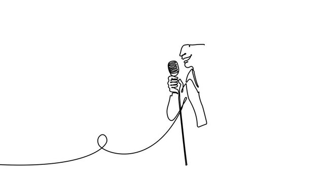 Continuous one line singer music musician guitar jazz band artist. Music singer live guitarist rock microphone drawing sing man star electric vintage singing studio rocker happy using drum concert
