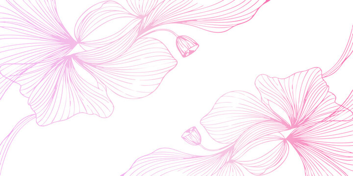 An abstract pink and blue background design featuring a wave pattern with floral elements, elegant vector lines, and a smooth curve texture for a modern wallpaper backdrop string