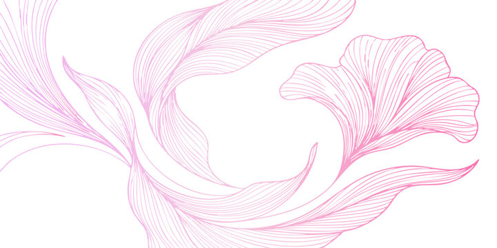 An abstract pink and blue background design featuring a wave pattern with floral elements, elegant vector lines, and a smooth curve texture for a modern wallpaper backdrop string