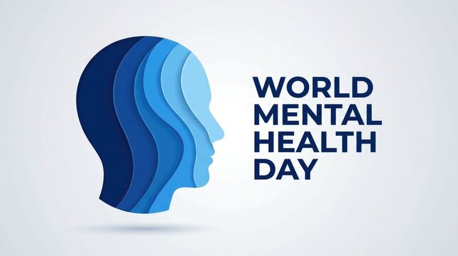 World mental health day layered blue silhouette of a human head