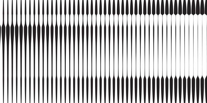 Black and white striped halftone gradient. Fading line gradation background. Repeating strip pattern backdrop. Parallel lines wallpaper for overlay, print, cover. Vector Doppler effect concept