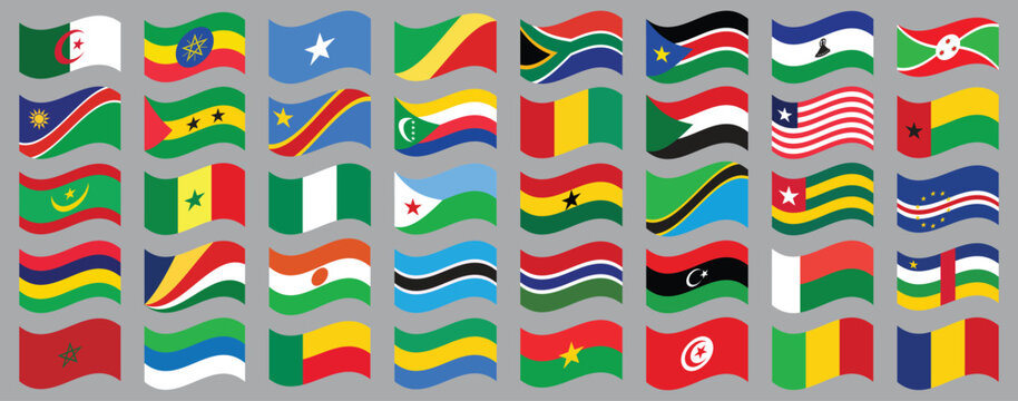 Flags of Africa, waving in the wind - Vector world flags collection. Complete and highly detailed collection of all official national flags of the African continent. Collection of African Continent 