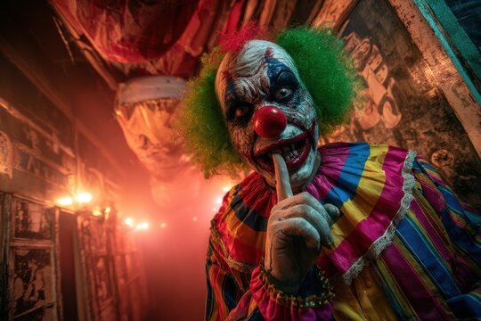 Silent Menace: Creepy Clown Pleads for Quiet