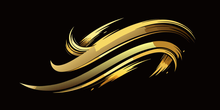 Abstract dynamic golden brush strokes and flowing waves, vector