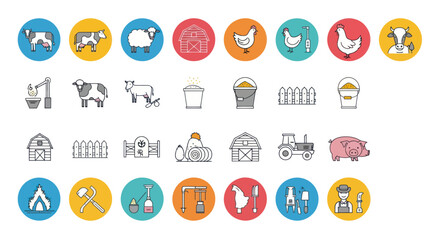 Farm Icons Set: Animals, Buildings, Equipment, and More © Yyrwe
